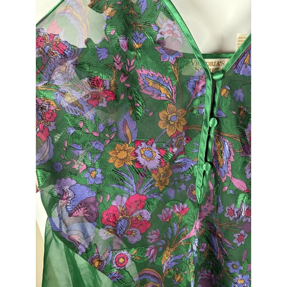 Vintage Victoria’s Secret Gold Label XS/S Green Floral Teddy Chiffon Ruffle 90s - Picture 4 of 8